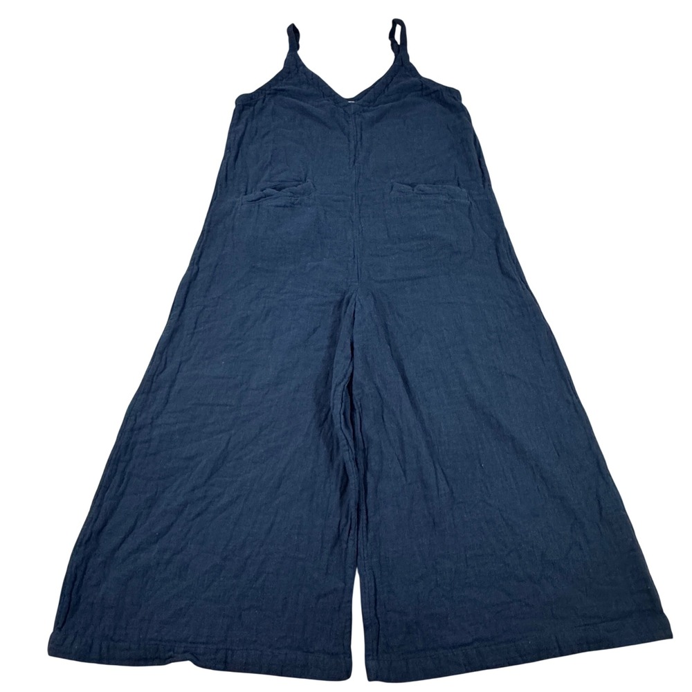 NATURAL LIFE Navy Blue Wide-Leg Linen Jumpsuit